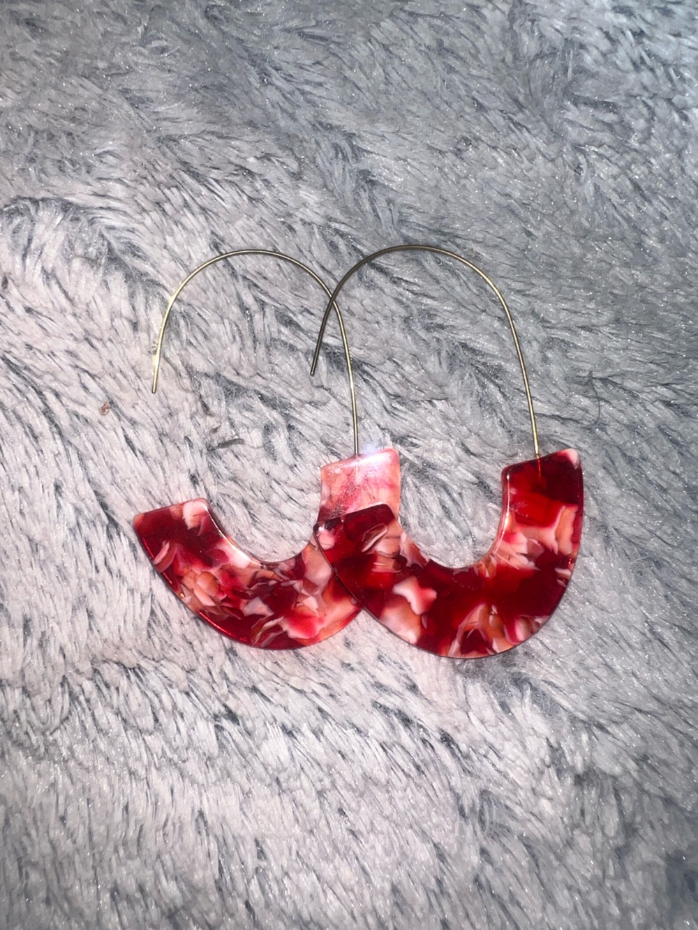 Handmade Red Marbled Hoop Earrings